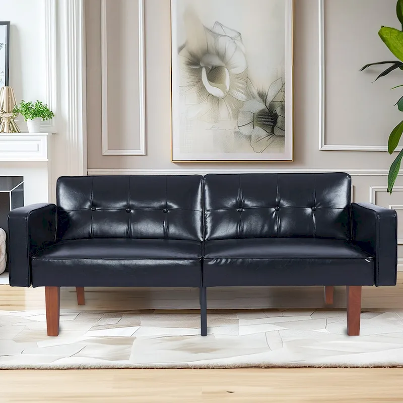 68 in. Soft Convertible Sofa Bed with Adjustable Backrest and Solid Wood Legs