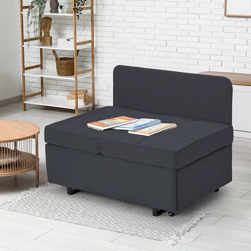 EROMMY Sleeper Sofa Chair Bed , Adjustable Backrest Pull Out Sofa Bed with Faux Linen Sofa Fabric