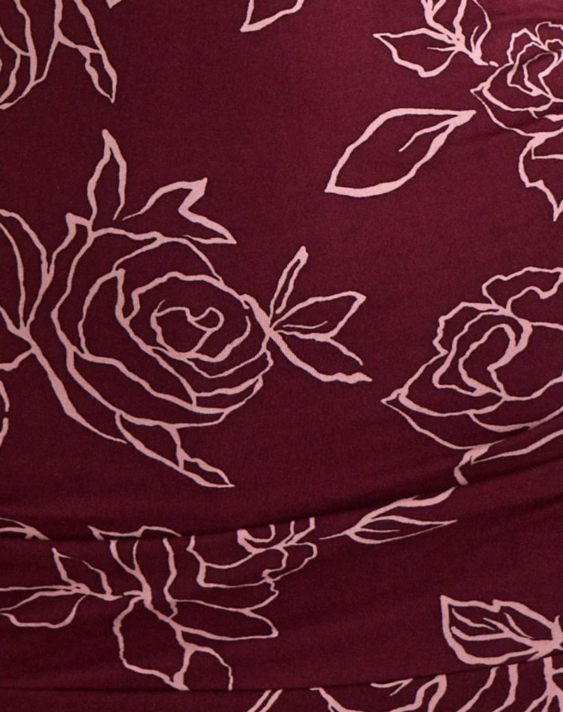 Lanai Mini Dress in Outline Rose Maroon
