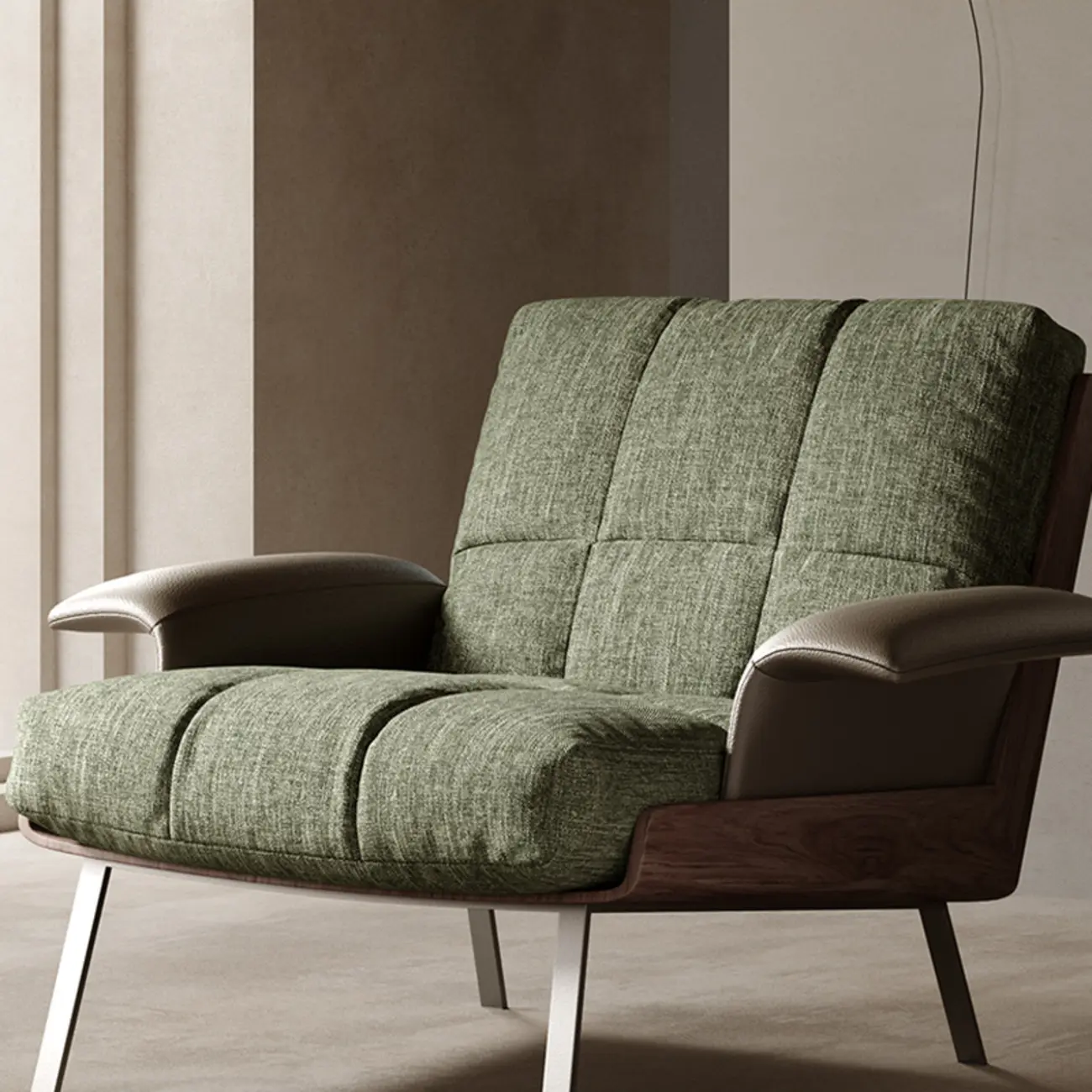 Modern Green Fabric Flared Arm Lounge Chair