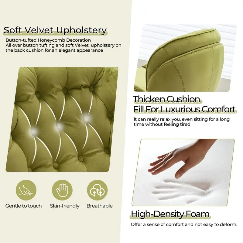 Velvet Swivel Accent Chair with Ottoman Round Reading Accent Chair Foot Stool Ottoman Set,360 Swivel,Metal Frame