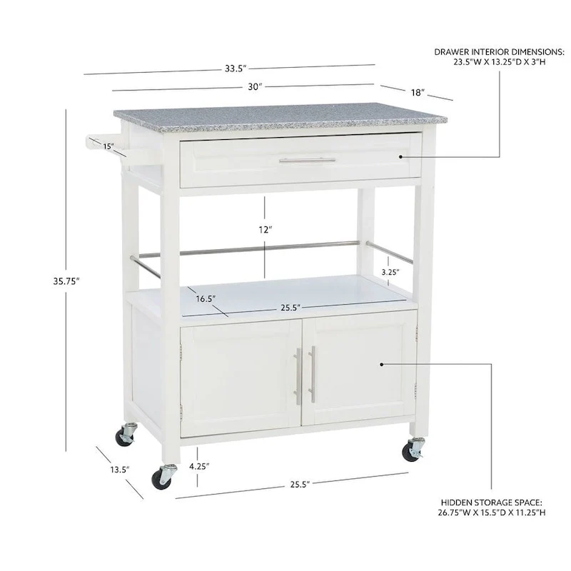 Barbara Rolling Mobile Kitchen Cart with Granite Top