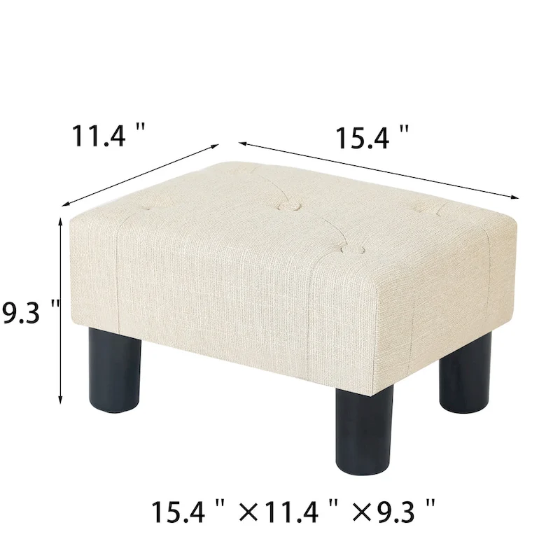 Adeco Button Tufted Linen Foot Stool Rectangular Small Ottoman