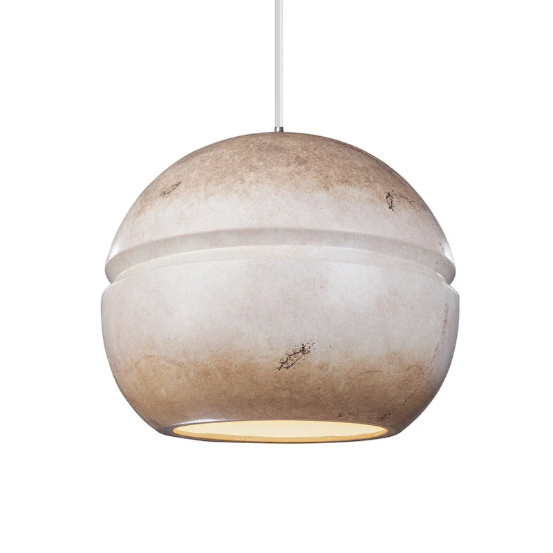 Carson Carrington Sallebyn Polished Chrome Greco Travertine Shade Pendant - Polished Chrome, Greco Travertine, White
