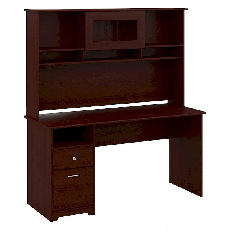 60W Computer Desk with Hutch in Espresso Oak