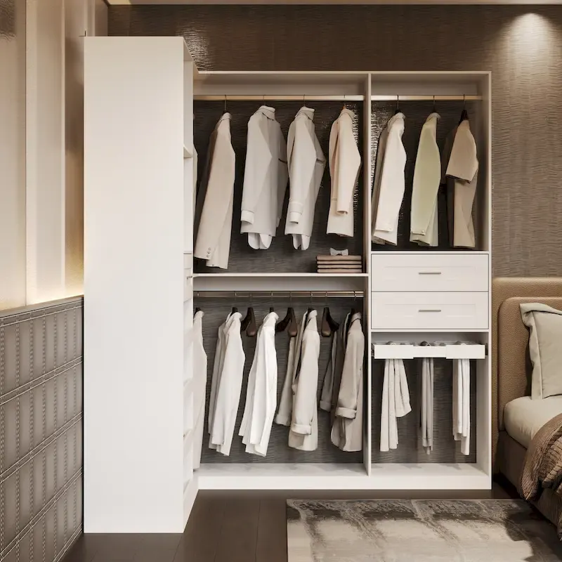 Corner Wardrobe Closet with 2 Hanging Rods, Pants Rack, and Shoe Storage Organizer Armoires