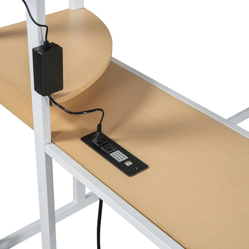 Twin Metal Loft Bed with Built-in Desk, Wardrobe & Power Outlet - 350LB Capacity