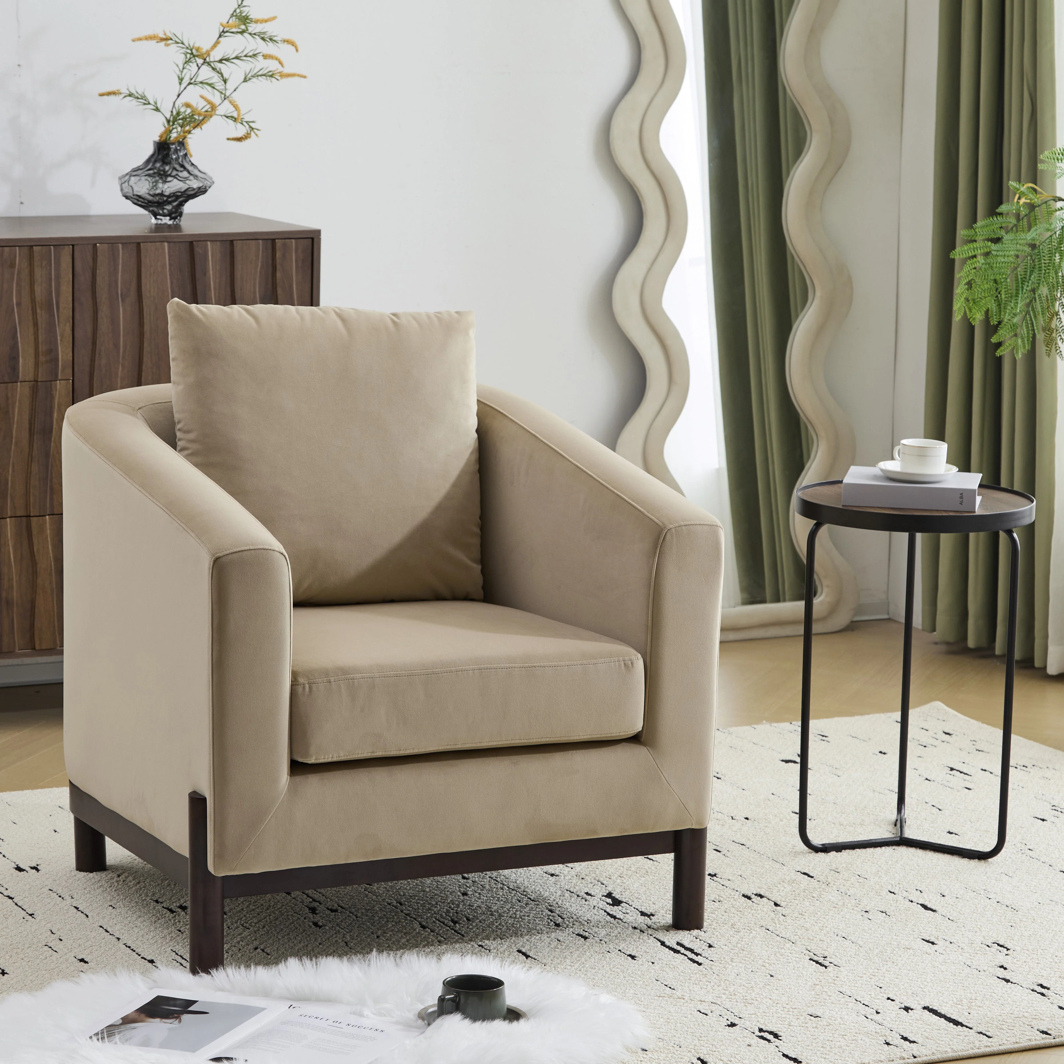 Luxury Modern Velvet Barrel Club Chair Single Sofa