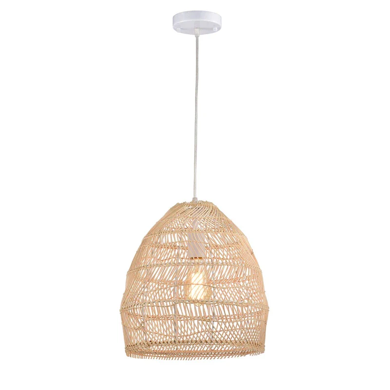 Theo Cream 1-Light Rattan Dome Basket Pendant Light