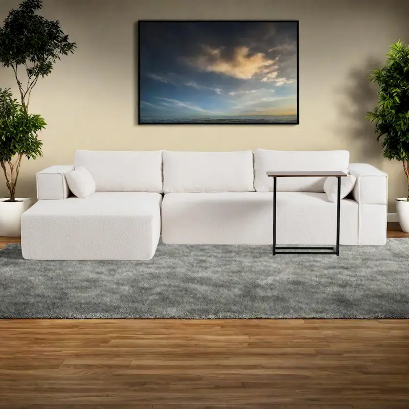 112 Boucle Modular Sectional Sofa with Free Side Table, Wide Seat Design and No Assembly Required