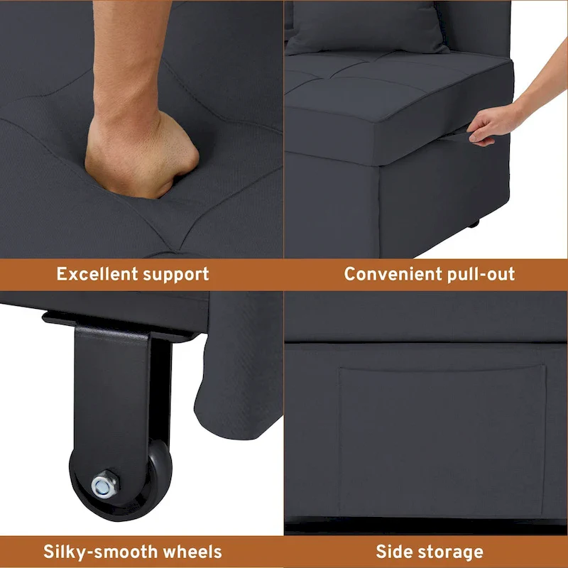 EROMMY Sleeper Sofa Chair Bed , Adjustable Backrest Pull Out Sofa Bed with Faux Linen Sofa Fabric