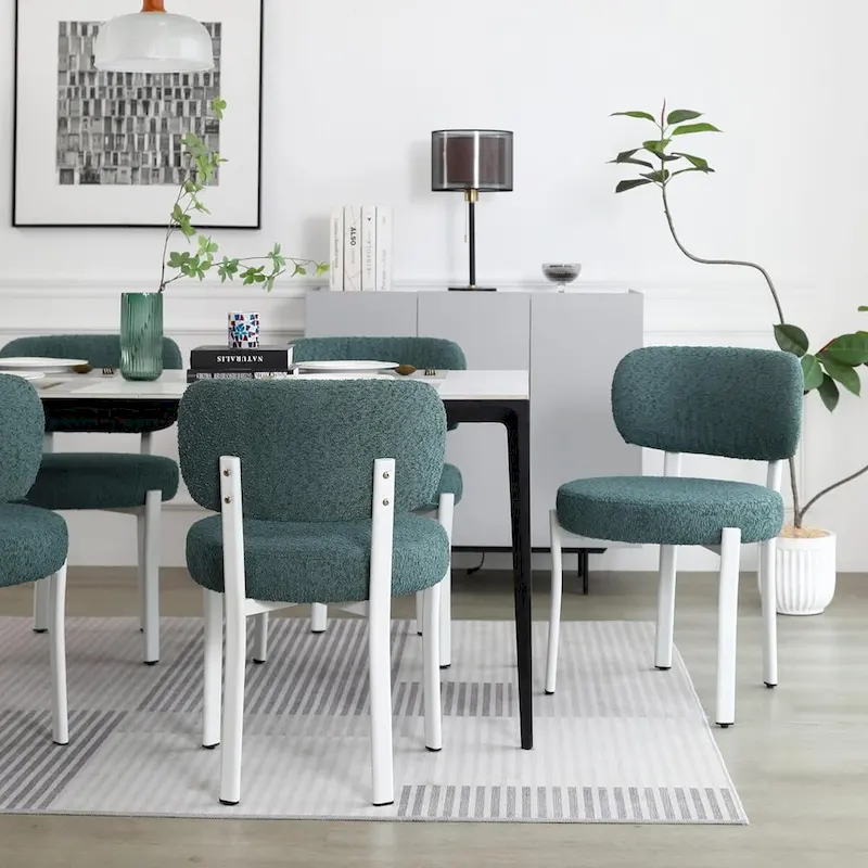 XINMICS Upholstered Modern Boucle Dining Room Chairs with White Metal Legs