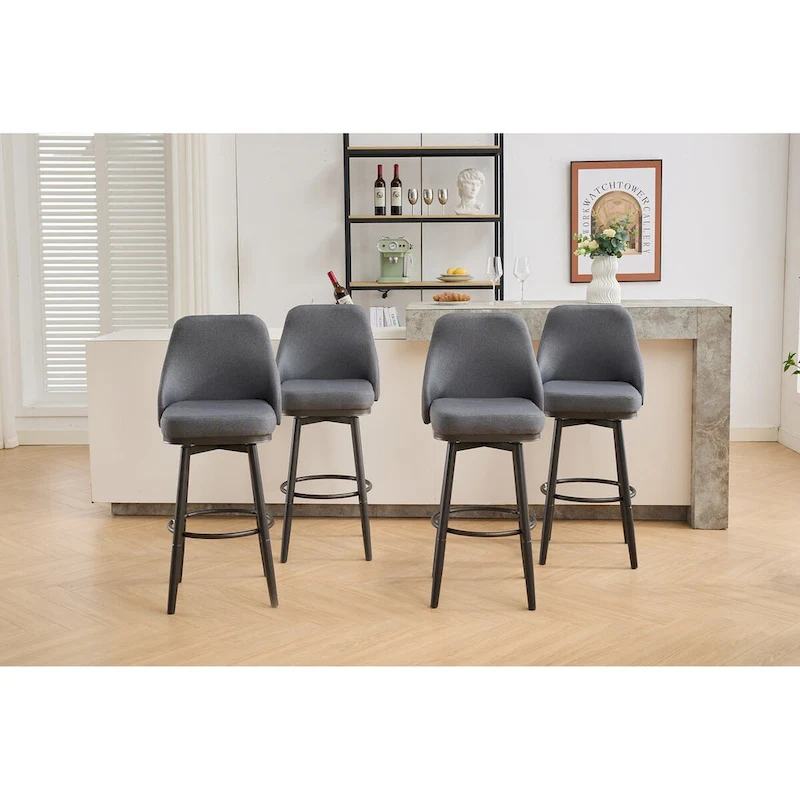 Bar Stools Set of 2 Chenille Adjustable Counter Height Swivel Bar Stools with Back Metal Leg,24 to 29 Inch,Light Gray