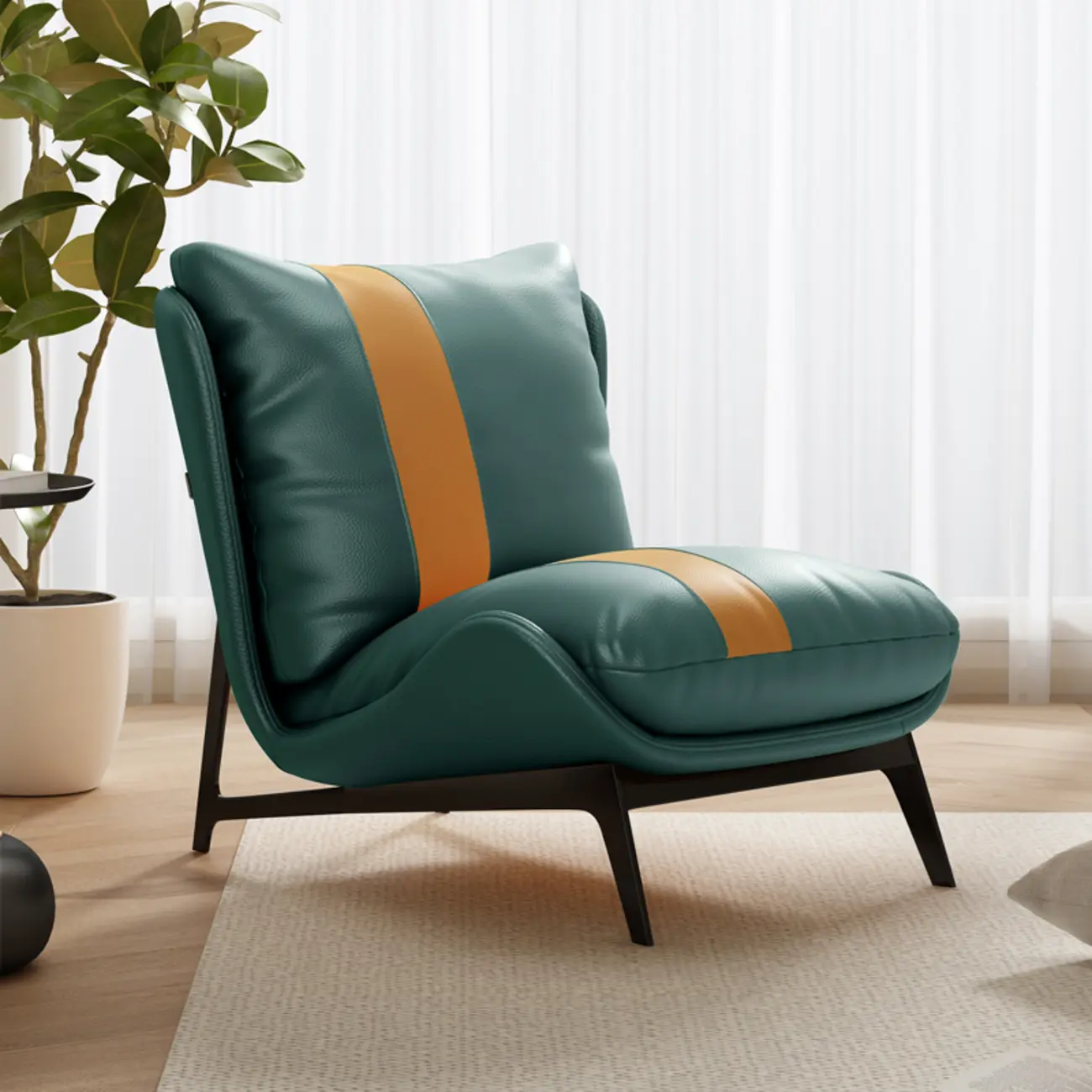 Modern Cat-Resistant Leather Striped Accent Chair