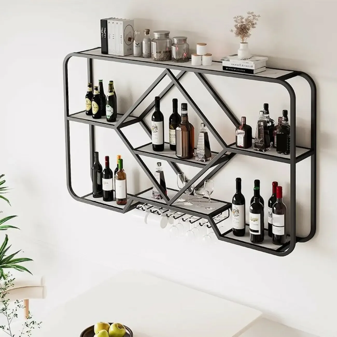 Gold Metal Diamond Wall-Mounted Wine Glass Rack