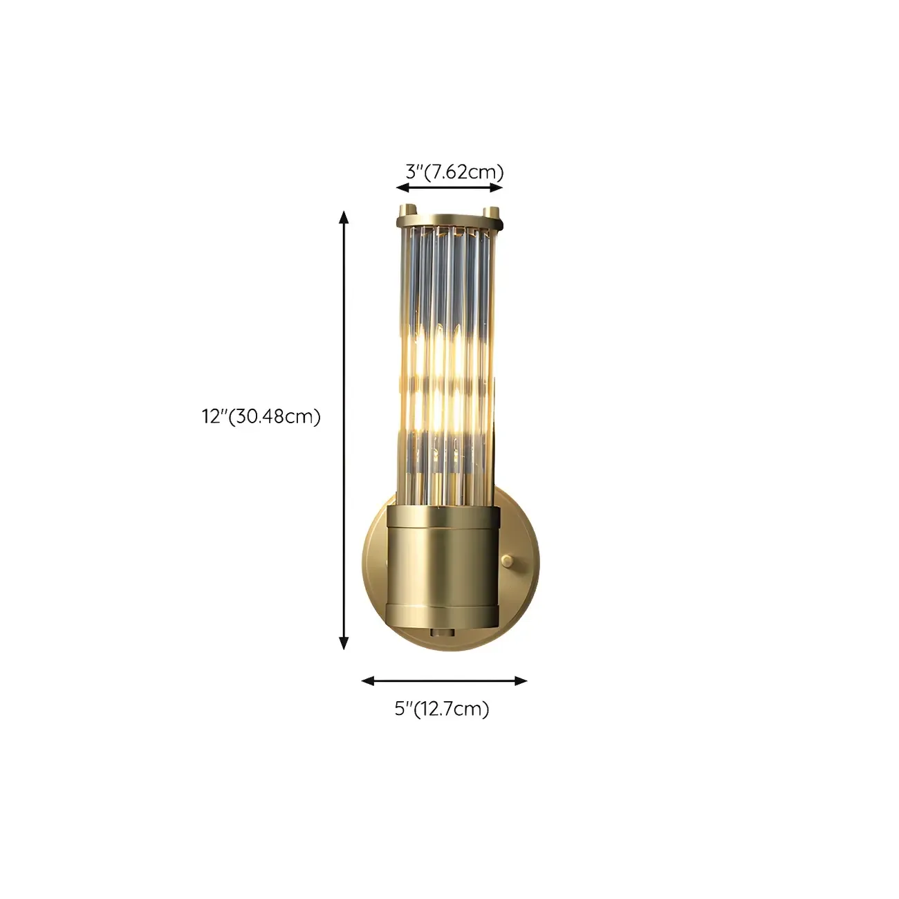 Modern Gold Cylinder Metal Vanity Light with Clear Stripe Glass