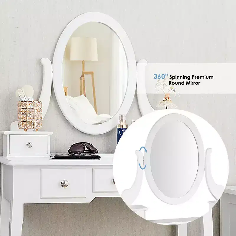 Costway Vanity Table Dressing Table 5 Make Up Table Stool