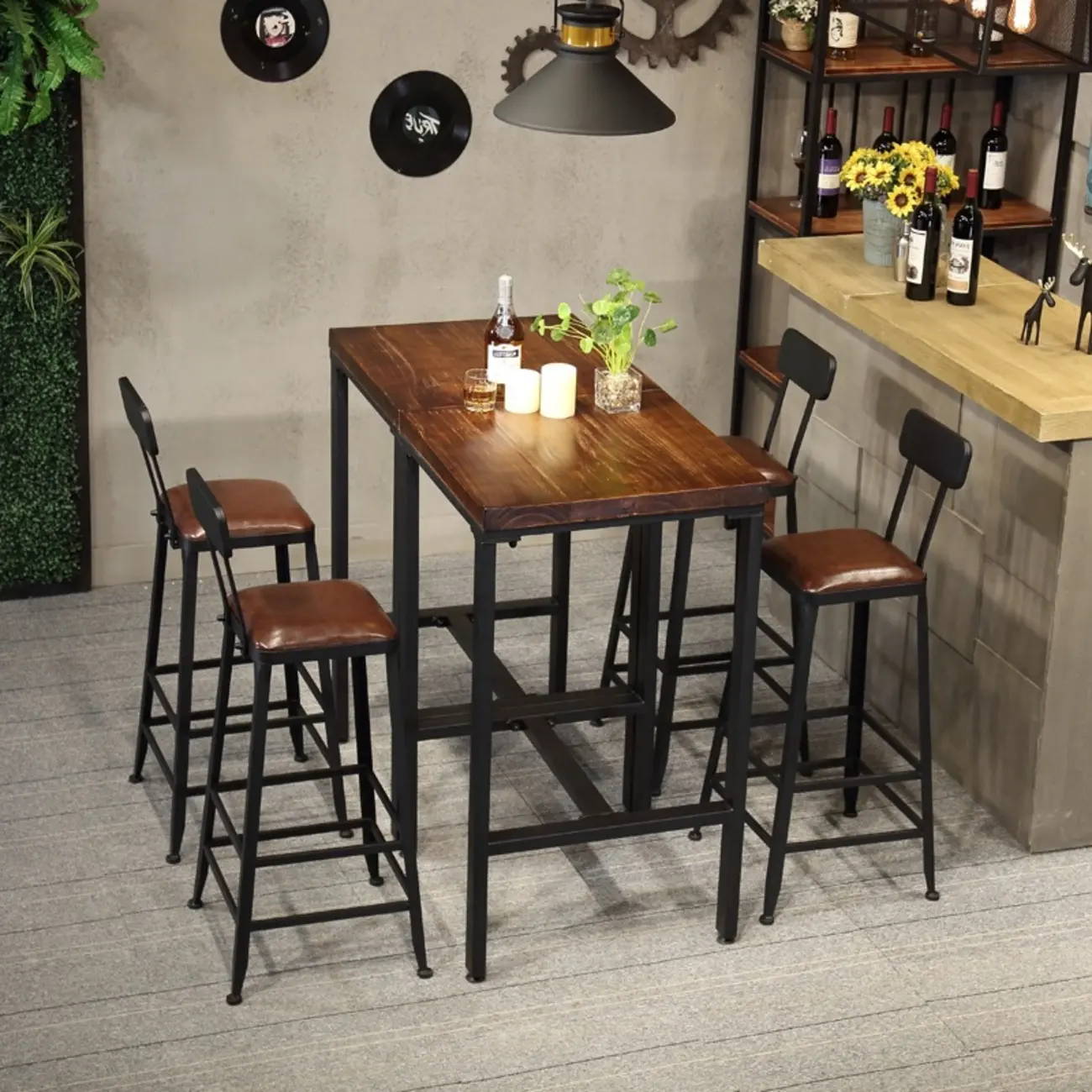 Industrial Brown Wooden Square Trestle Bar Tables