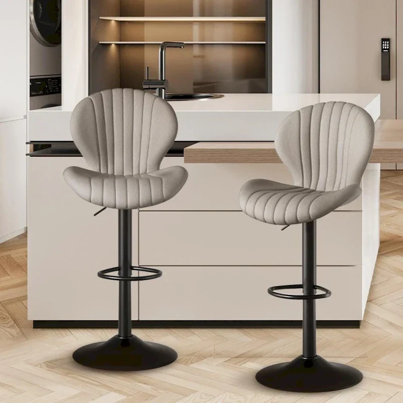 Set of 2 Modern Fabric Bar Stool with Iron Frame