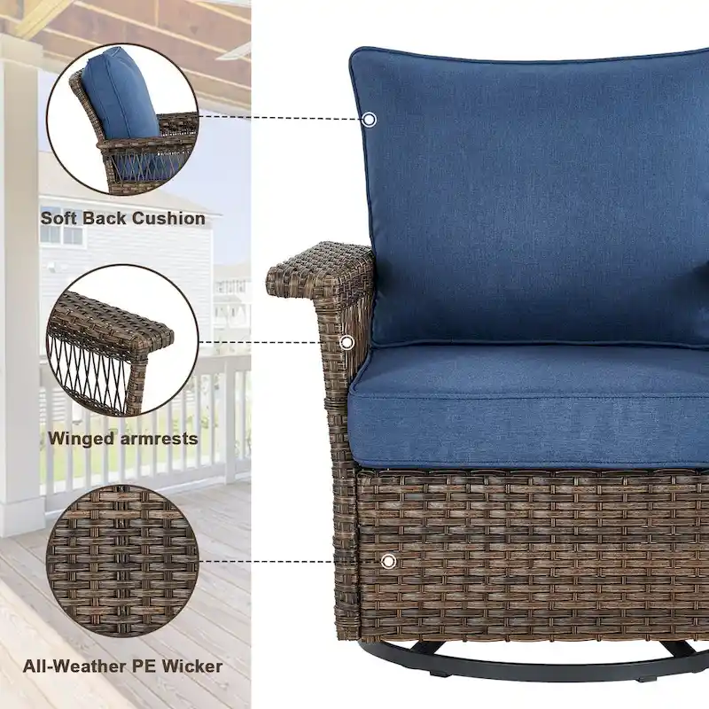 Gymojoy 3 Peices Patio Chairs with Coffee Table - Brown