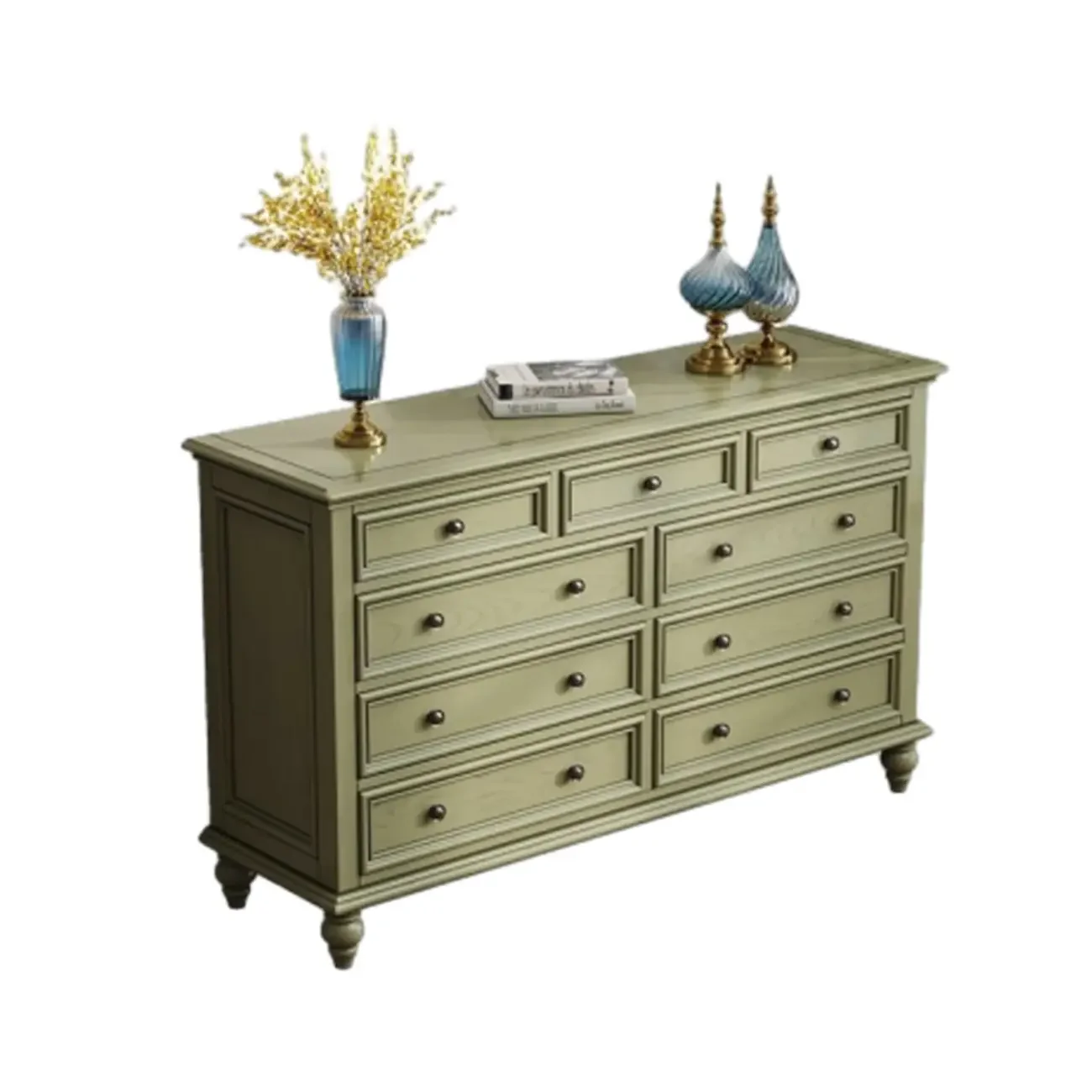 French Country Green Wooden Sideboard with Drawers