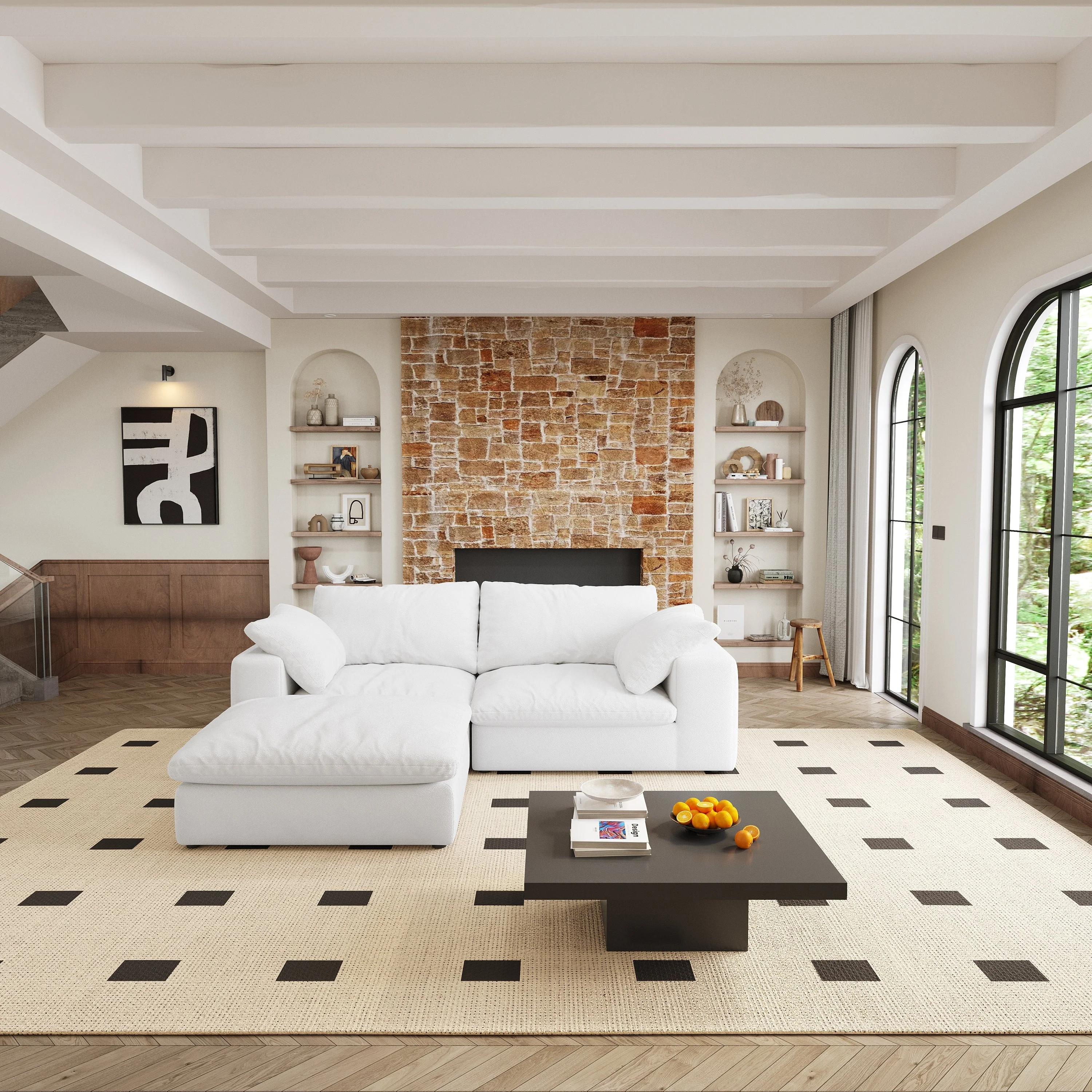 Walker Edison | Cloud Down Filled Comfort Modular Sectional Sofa Couch with Storage Ottoman