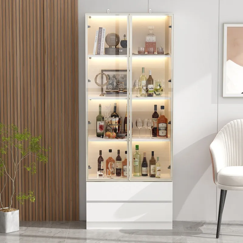Sleek Tall Modular Display Cabinet with LED Lighting