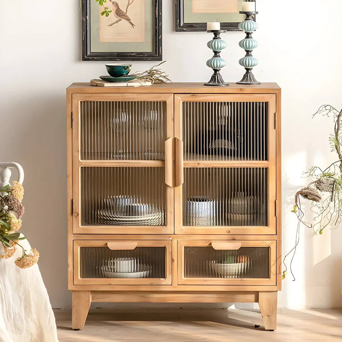 Classic Wooden Brown China Cabinet with Storage