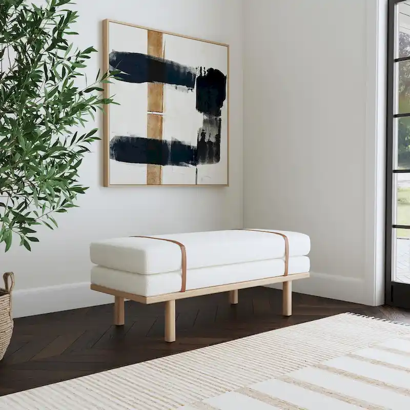 HomePop upholstered Bench with Wood Base