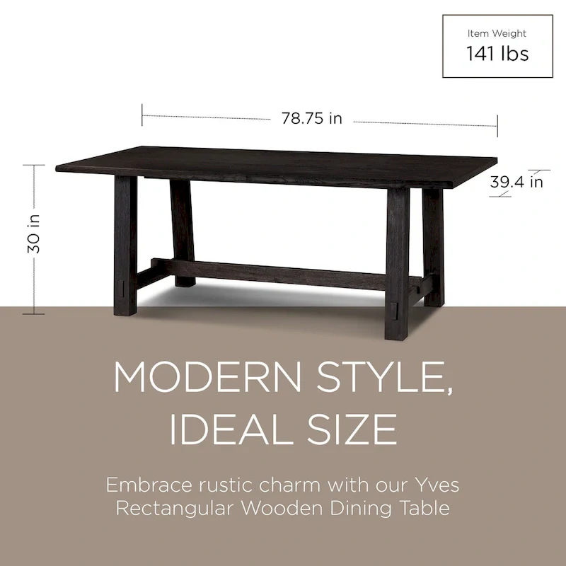 Rectangular Wooden Dining Table (Weathered Black Finish)