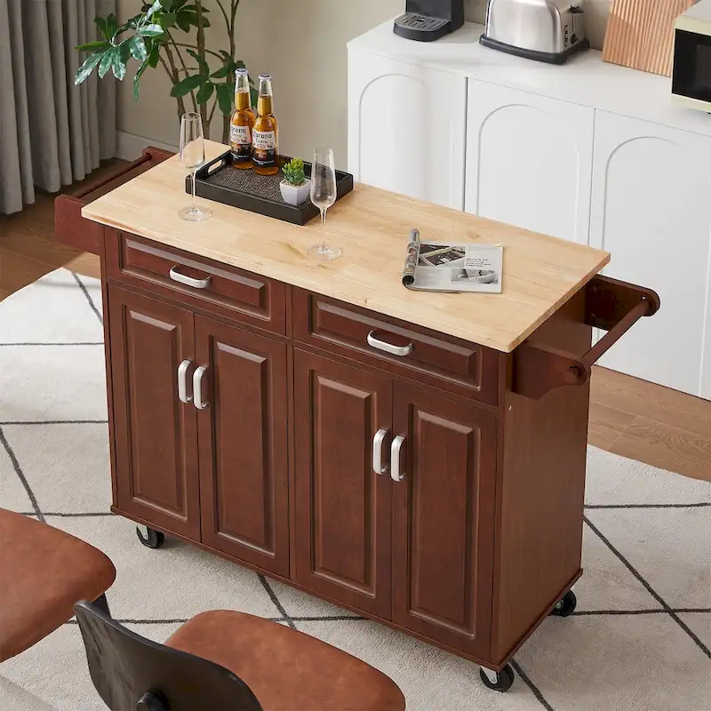 Mobile Kitchen Island Cart with 2 Drawers