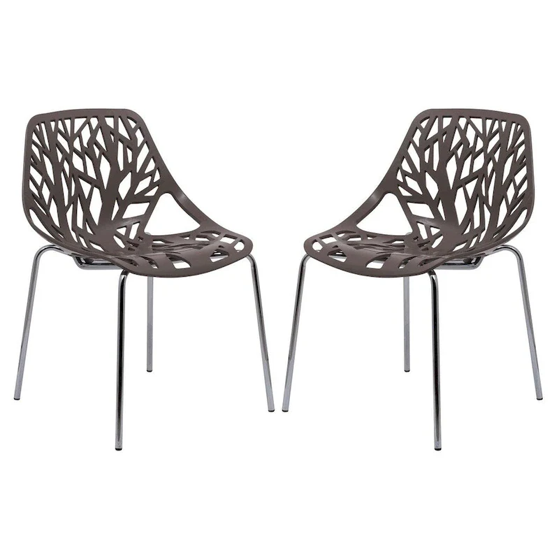 Asbury Stackable Dining Chair with Chrome Legs (Set of 2) Modern Cut-Out Design Backrest Side Chair