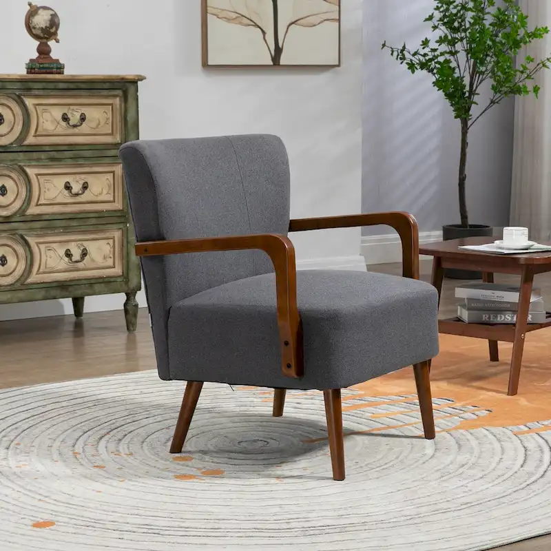 Modern chairs in the living room, wooden frame armchairs