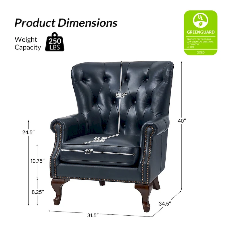 Gerhard Genuine Leather Armchair with Nailhead Trims and Removable Cushion Set of 2 by HULALA HOME