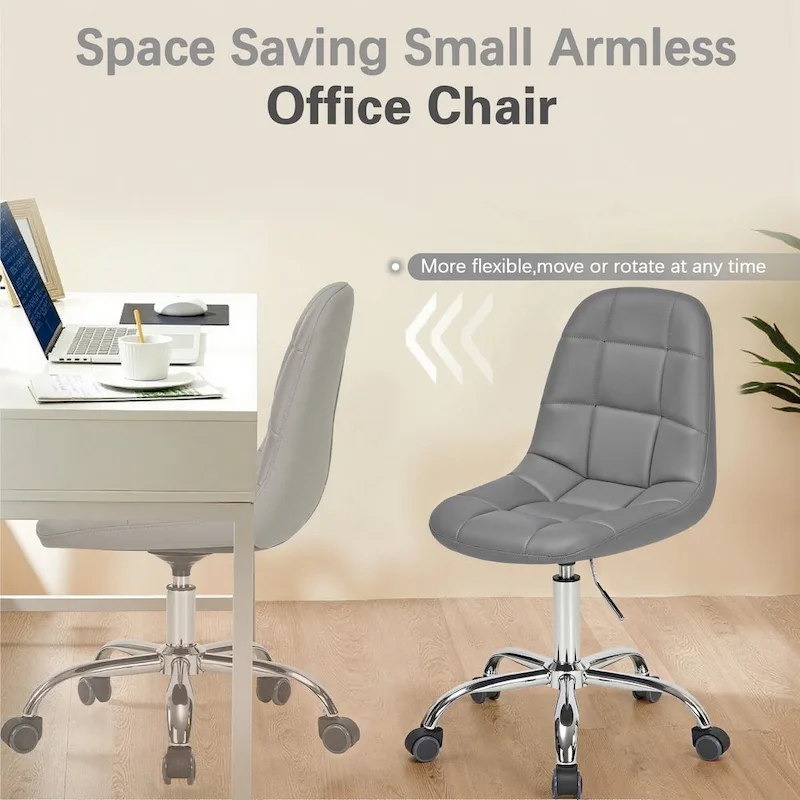 Armless Home Office Chair, Height Adjustable Computer Desk Chair with Wheels