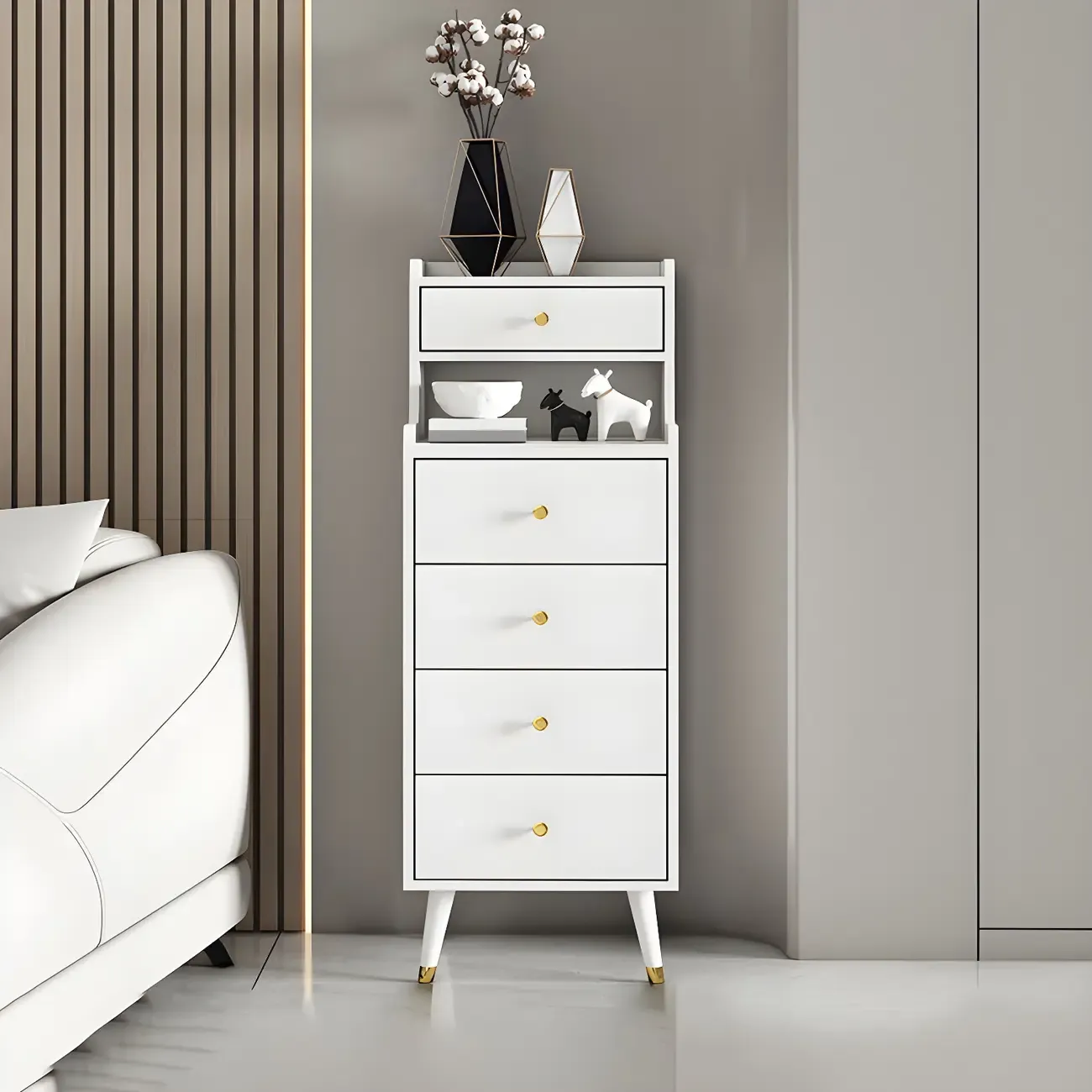 Modern Wooden Vertical Dresser with 6 Drawers