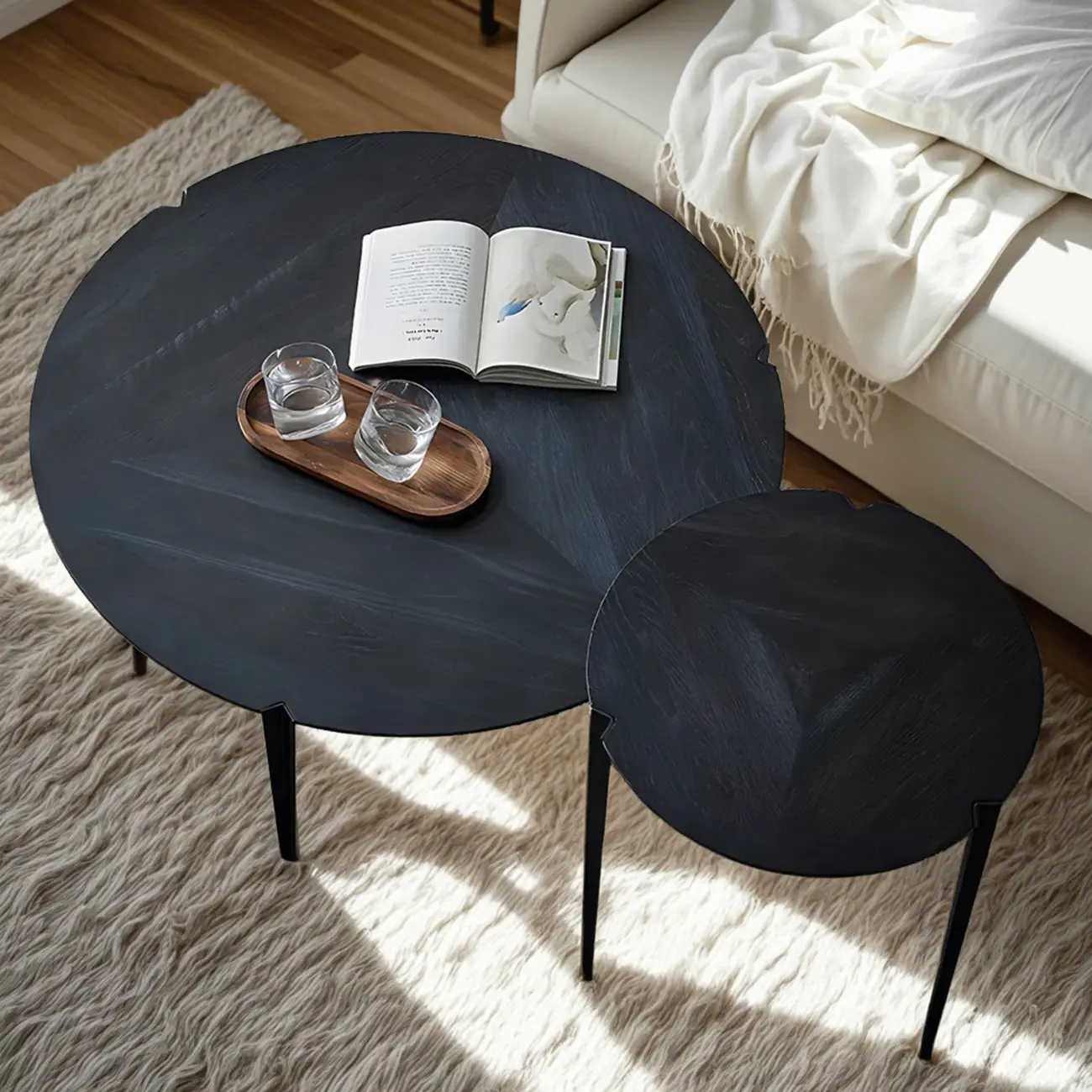 Black Scandinavian Chic Round Wood Coffee Table