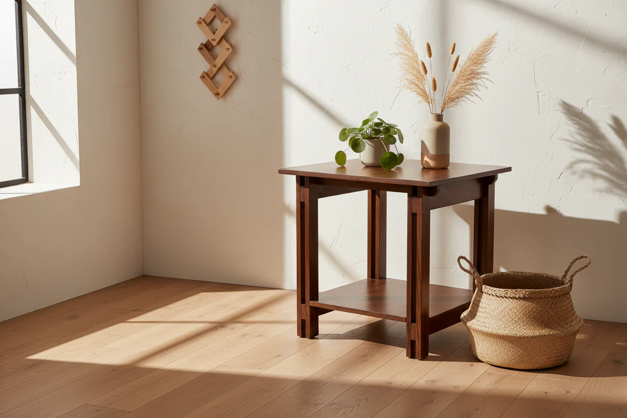 Acacia Wood Architectural End Table with Shelf