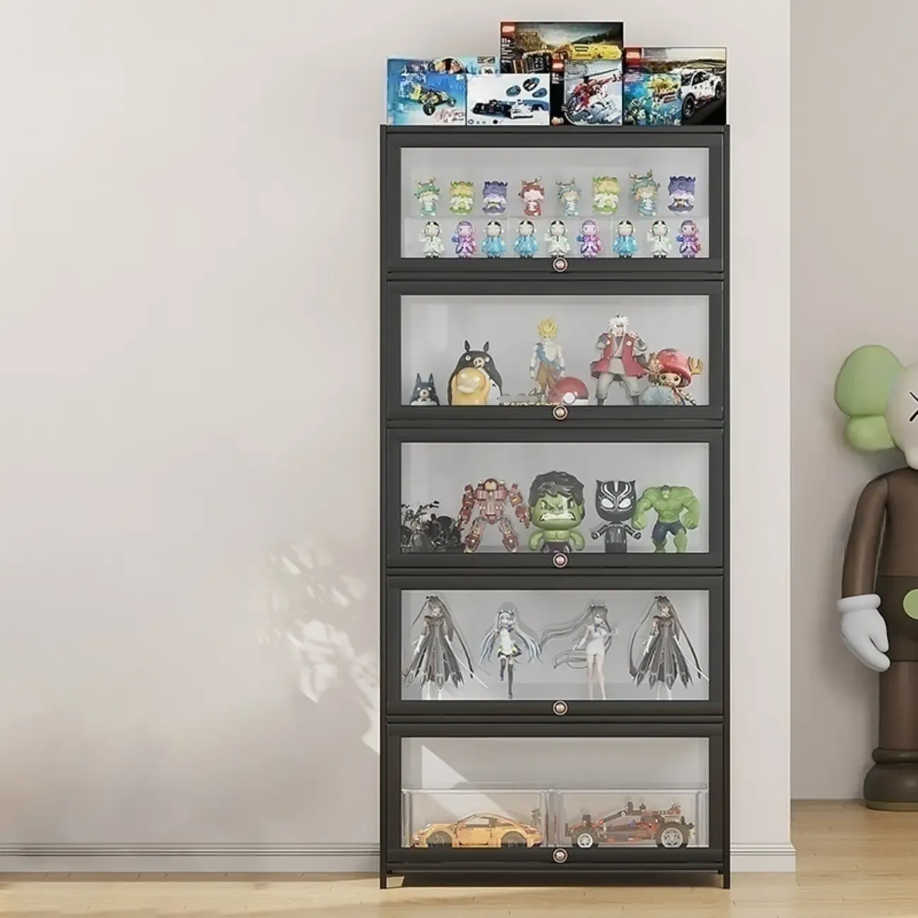 Simple Flip-up Black Clear Glass Cabinet