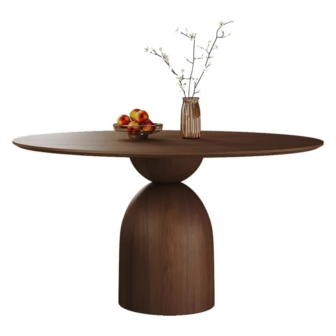 Modern Walnut Solid Wood Round Dining Table