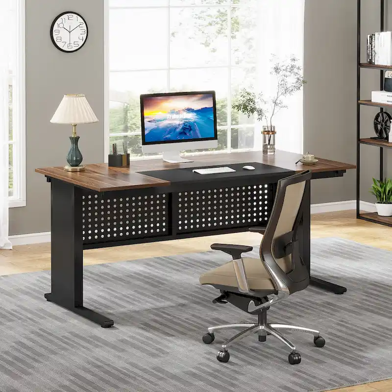 Executive Desk, Large Computer Desk with File Cabinet
