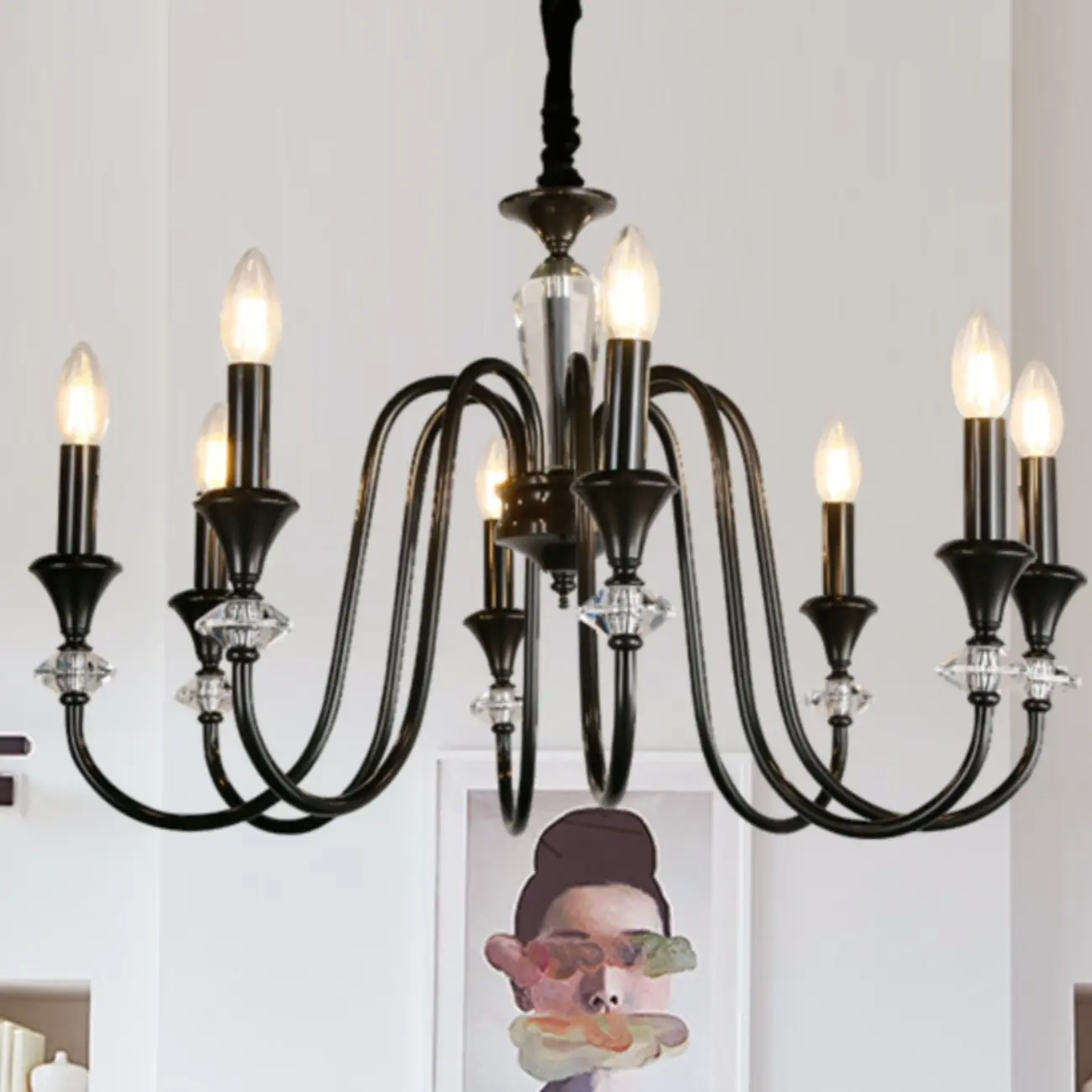 Industrial Black Glass Candelabra Chandelier in 3-10 Lights