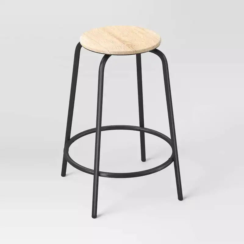 Set of 2 24" Wood and Metal Base Backless Counter Height Barstool Stool with Footrest Natural - Room Essentials™