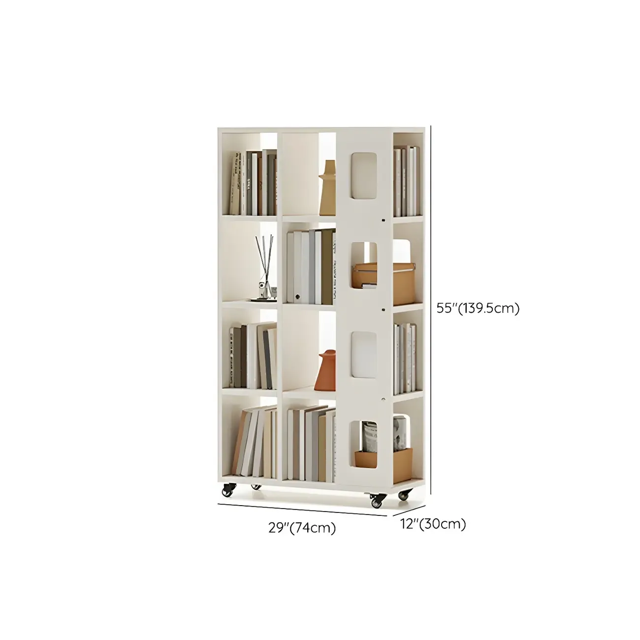 Mid-Century Nut-Brown Wood 5-Tier Bookcase on Wheels