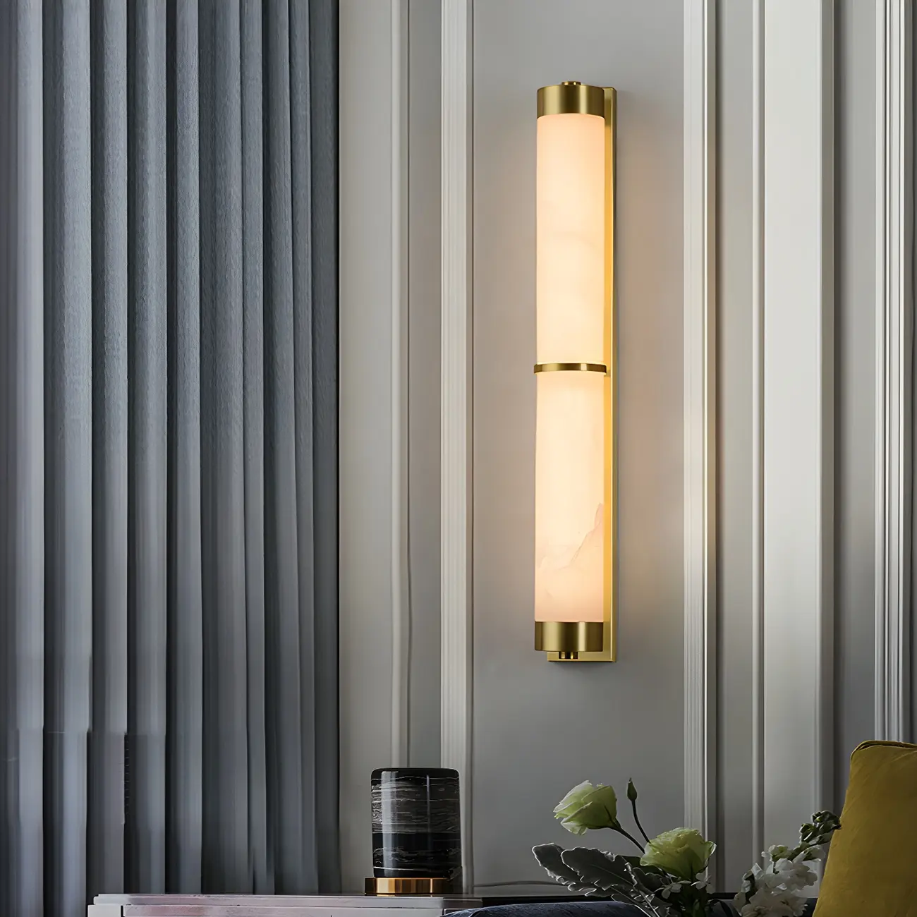 Modern Cylinder Stone Gold LED Wall Sconce
