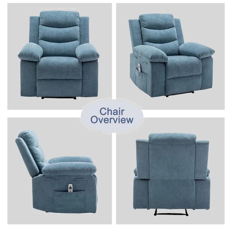 Velvet Adjustable Massage Function Power Recliner Chair with Heating System