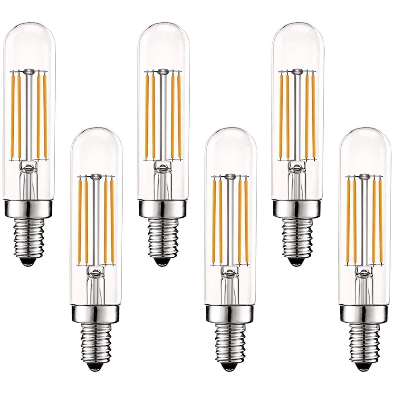 Luxrite Vintage E12 LED Bulb 60W Equivalent, T6 T6.5, 2700K Warm White, 500 Lumens, Dimmable LED Tube Bulbs (6 Pack)