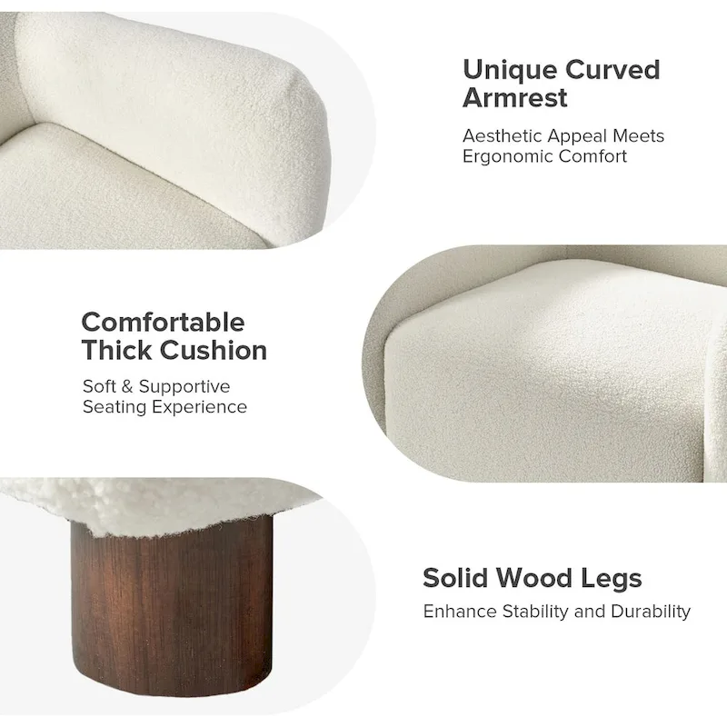 Wayne 35 Wide Boucle Upholstered Teddy Accent Chair with Solid Wood Legs by HULALA HOME