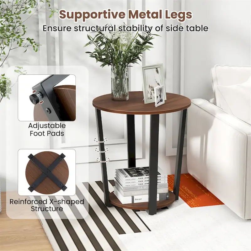 Gymax Industrial End Table Sofa Side Table Set ot 2 Nightstand w/