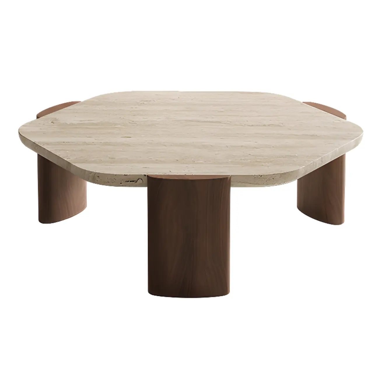 Modern Beige Travertine Top Coffee Table in Hexagon/Round